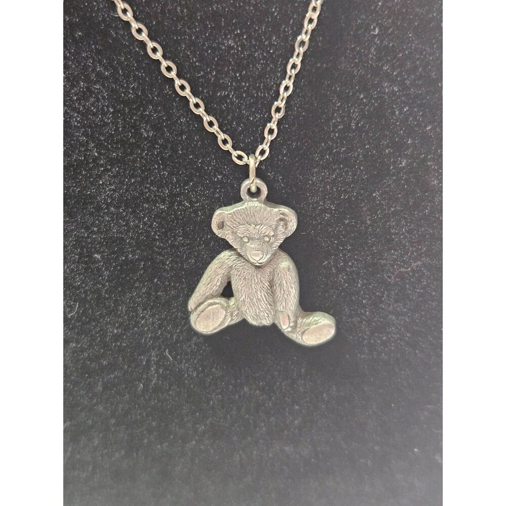 Vintage pewter usps bear pendant necklace 19"